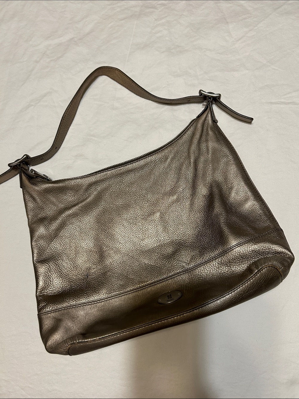 Fossil Metallic Bronze Pebbled Leather Shoulder Bag